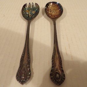 +Vintage Sheffield England Silverplate Serving Spoon & Fork Fruit